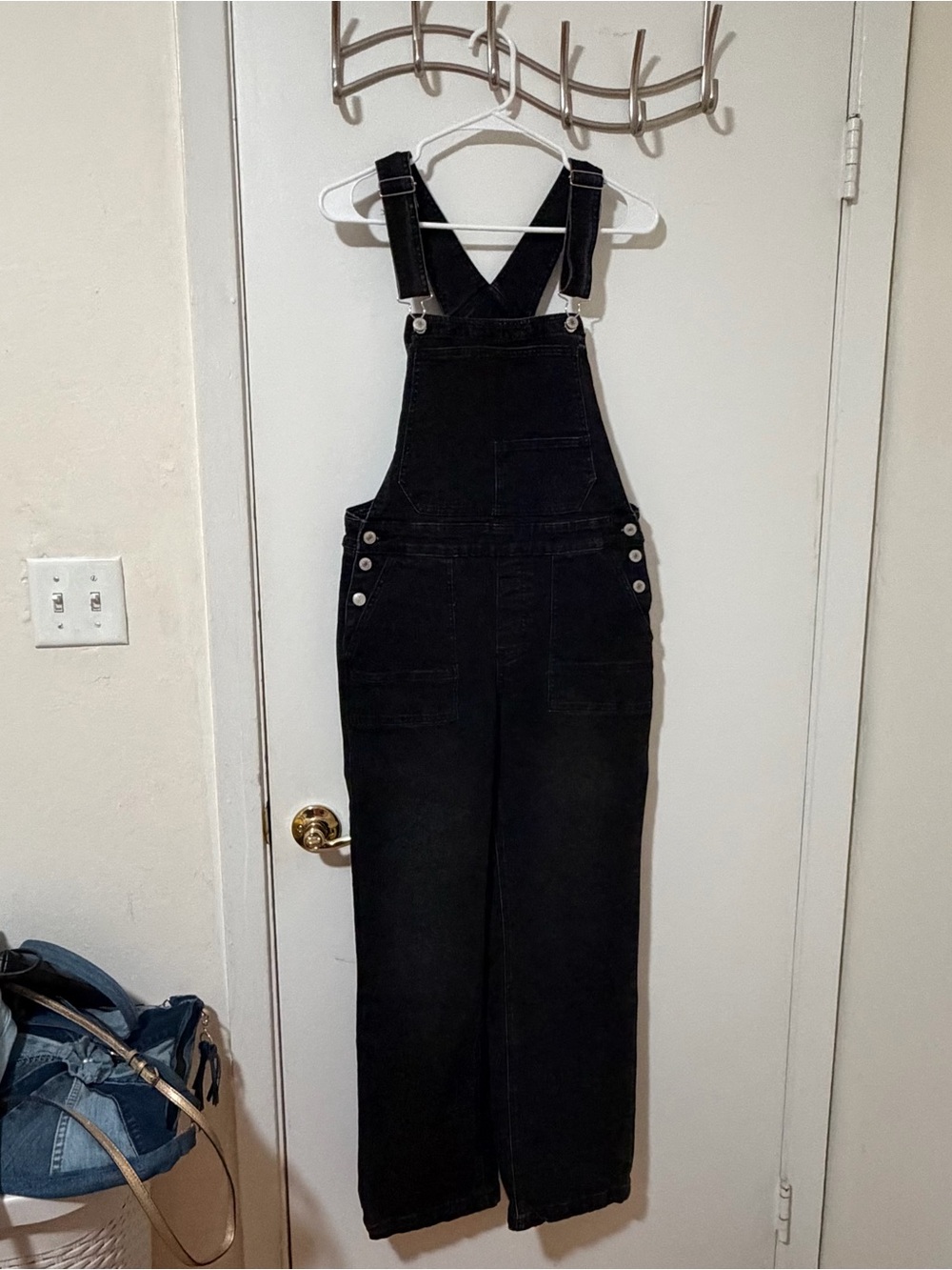 Black Denim Overalls - Women's Wide Leg Jeans